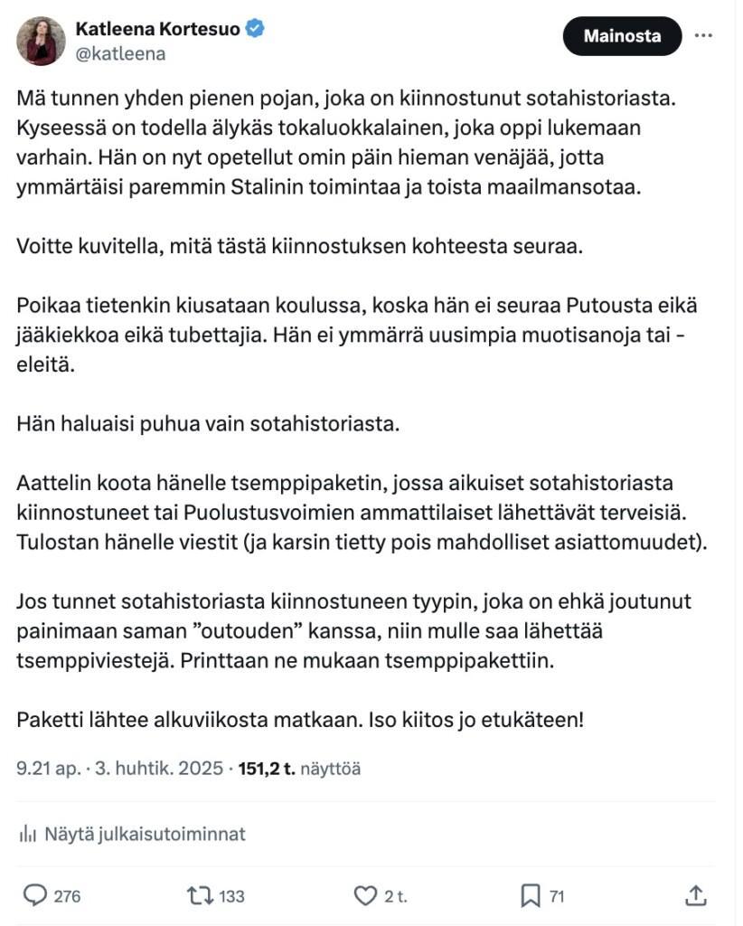 Linkki tviittiin: https://x.com/katleena/status/1907679825017421877